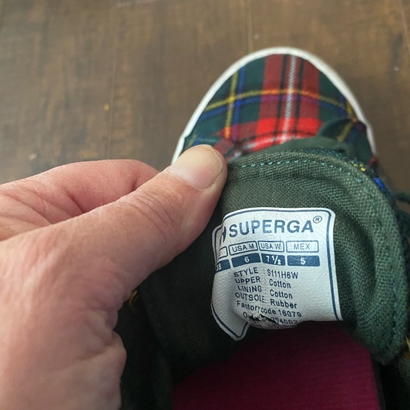 Superga 2431 Suede High top lace up green plaid sneakers - Picture 10 of 11
